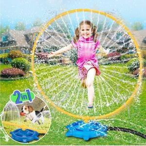 Kids Water💦2 in 1 Sprinklers💦Toy w Circle & Crossbar Rotating Spray💦Nozzles